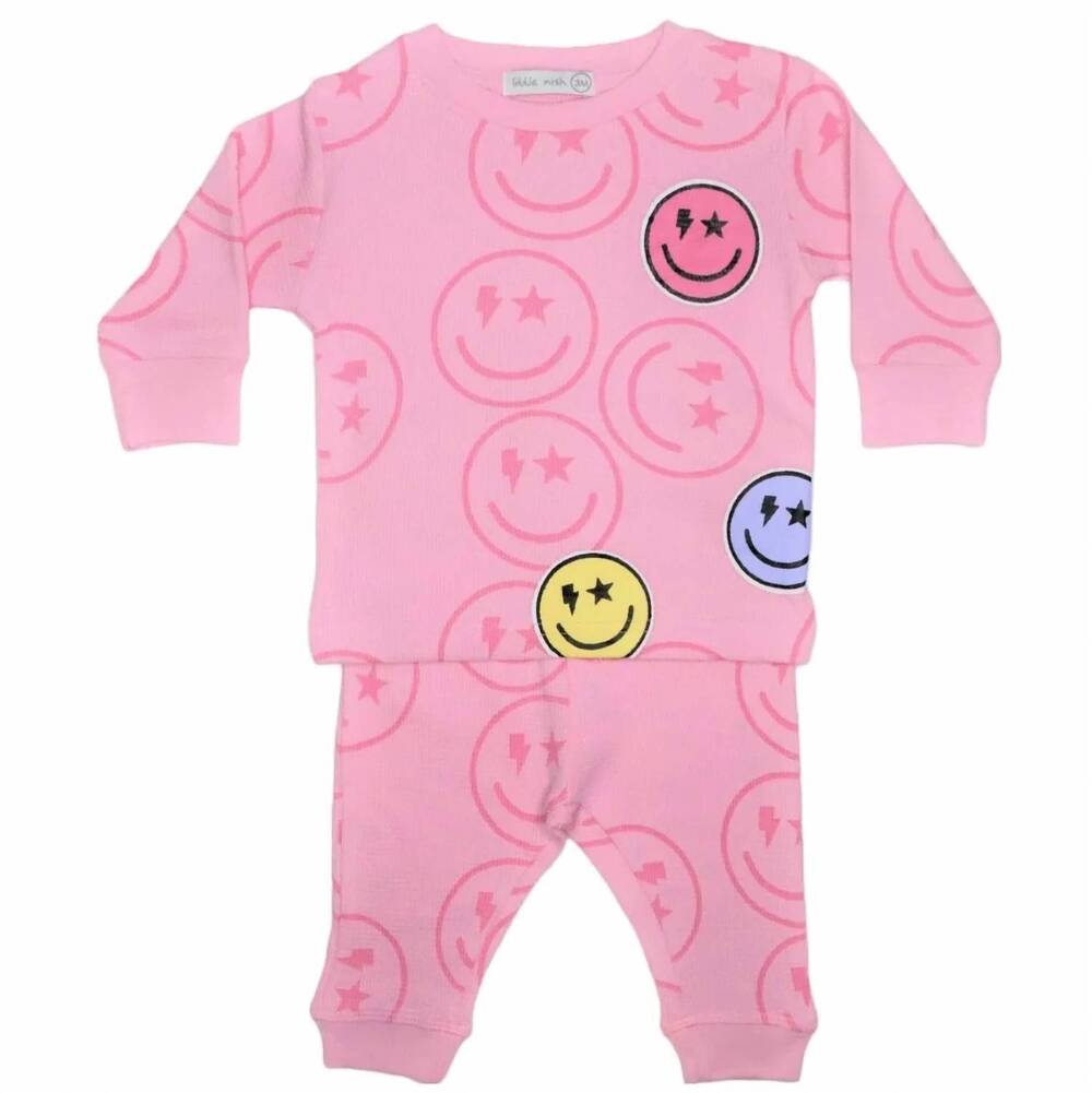 NEW BABY STEPS kids' drip smiles thermal shirt & pant in pink
